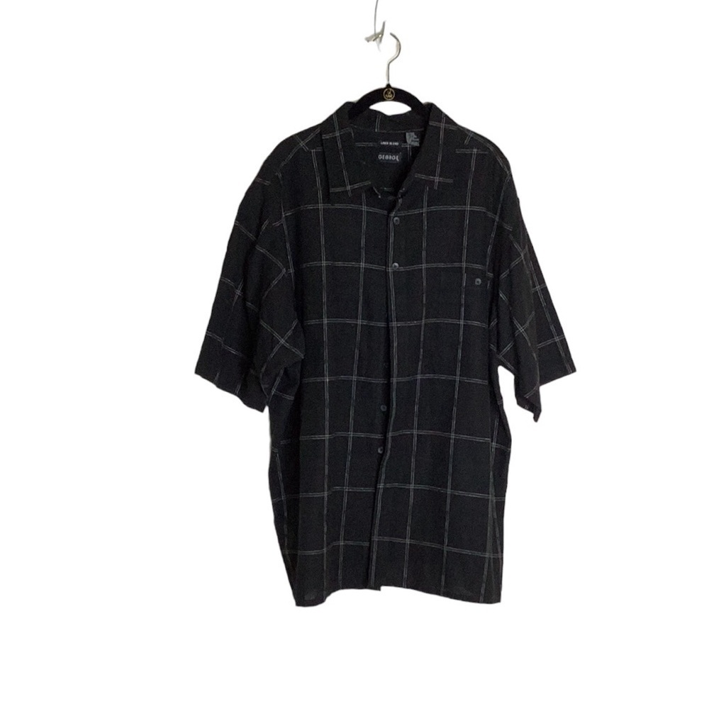 George Men's 2X(50/52) Black Check Pointed Collar Short Sleeve Button Down Shirt
